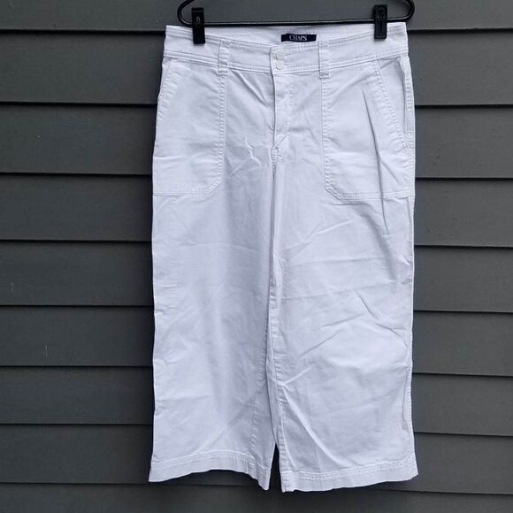 Chaps White Cotton Blend Cropped Pants Size 8 - Picture 1 of 7
